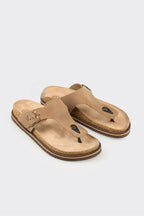 Beige Leather Men's Mule