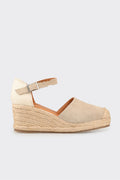 Beige Leather Women's Wedge Shoe