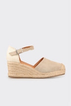Beige Leather Women's Wedge Shoe