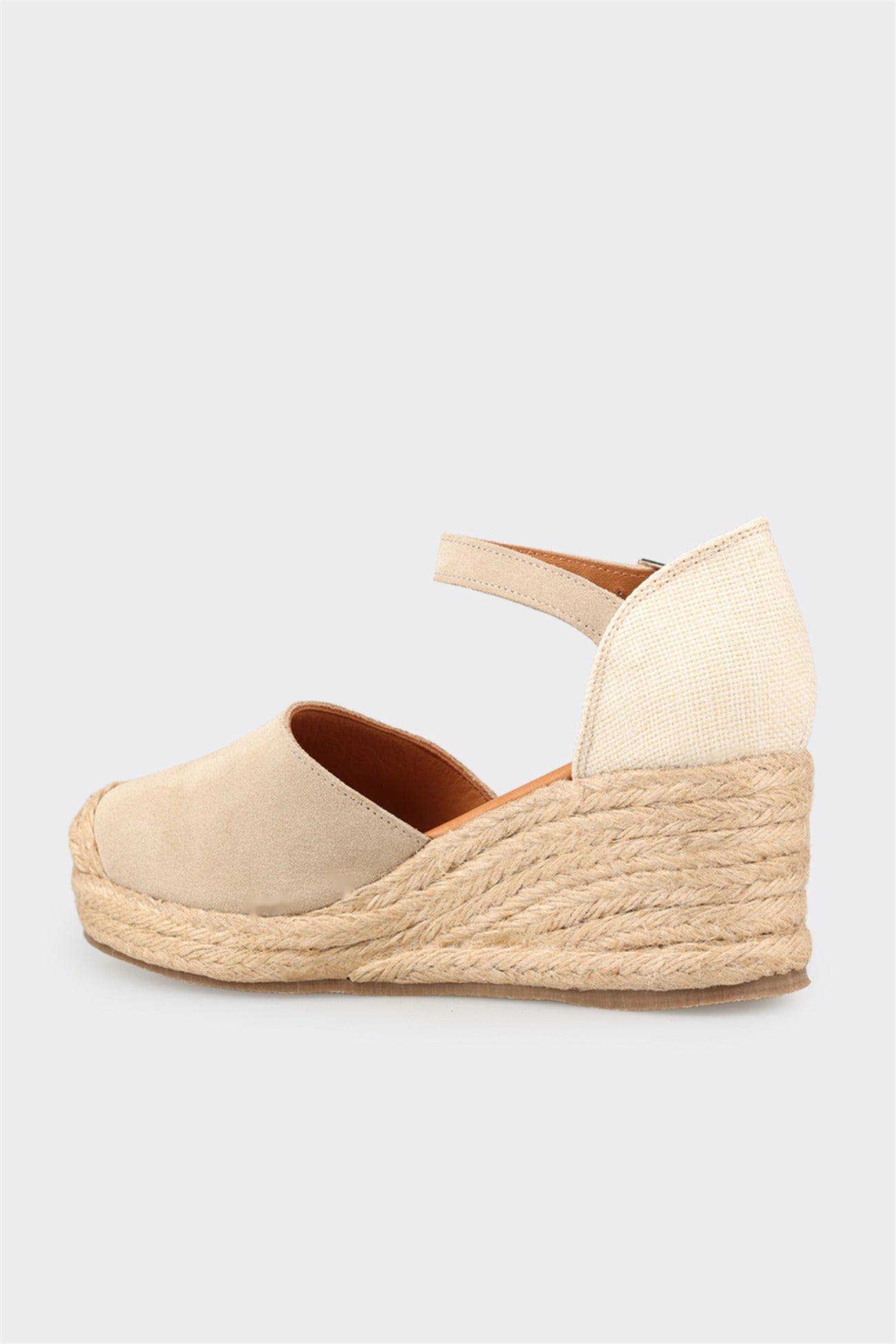 Beige Leather Women's Wedge Shoe