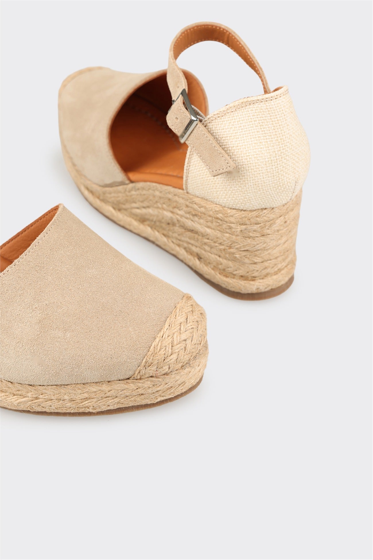 Beige Leather Women's Wedge Shoe