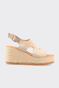 Beige Leather Women's Wedge Espadrille