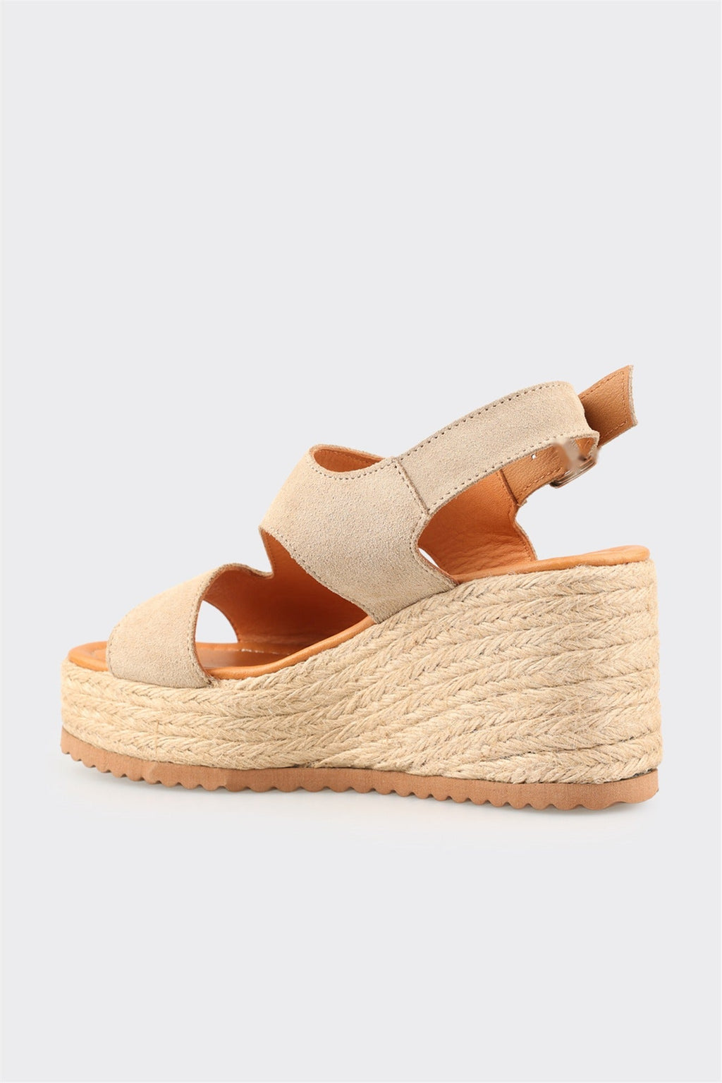 Beige Leather Women's Wedge Espadrille
