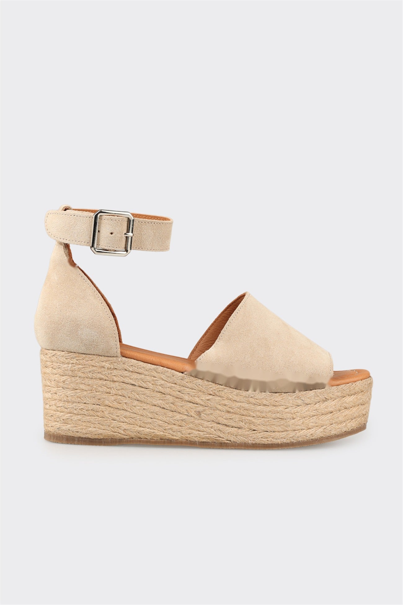 Beige Leather Women's Wedge Sandal