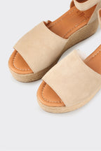 Beige Leather Women's Wedge Sandal