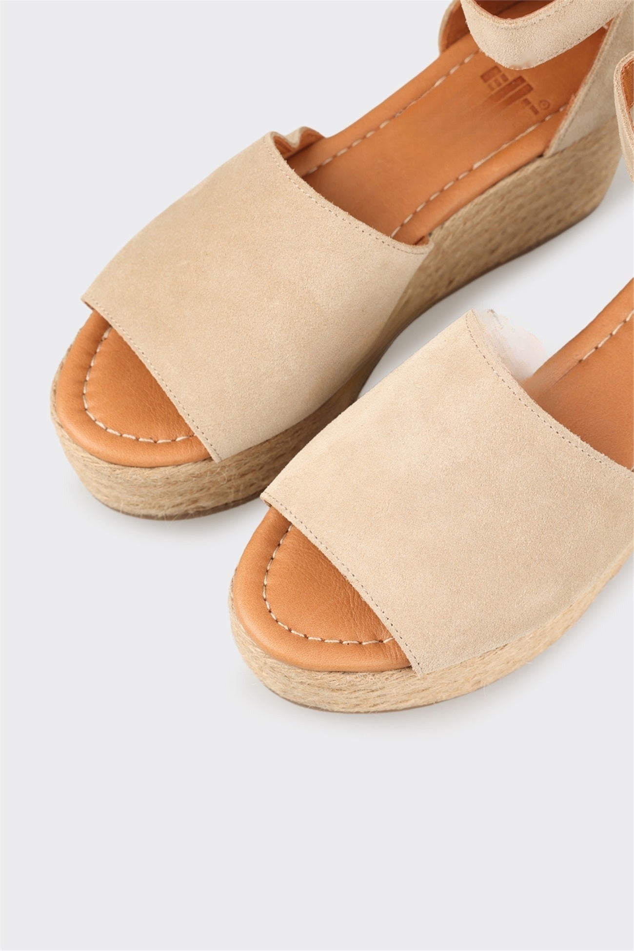 Beige Leather Women's Wedge Sandal