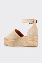 Beige Leather Women's Wedge Sandal