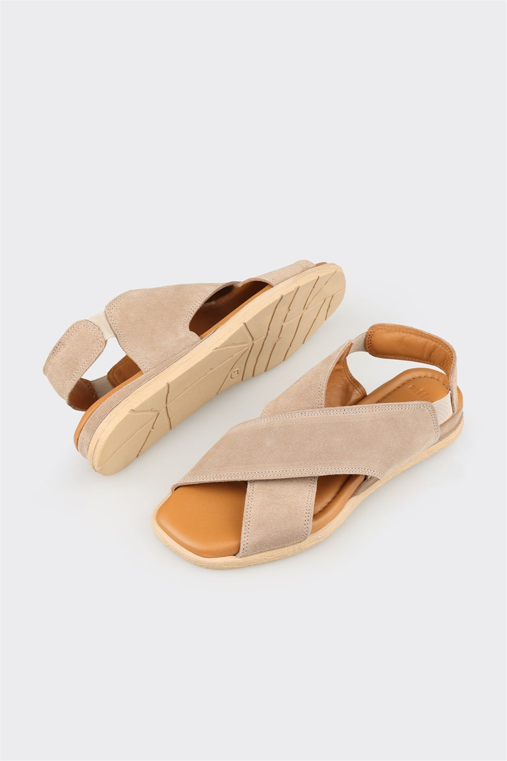 Beige Leather Women's Flat Sandal