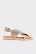 Beige Leather Women's Flat Sandal