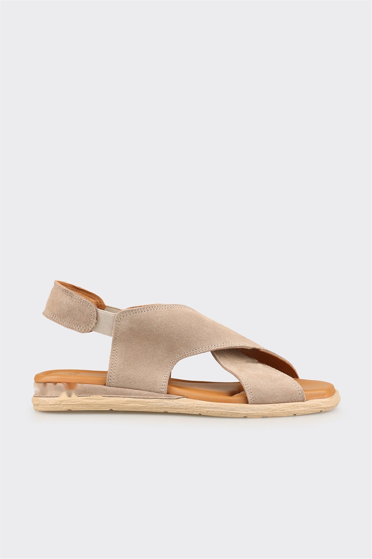 Beige Leather Women's Flat Sandal