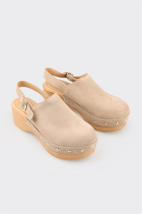 Beige Leather Women's Mule