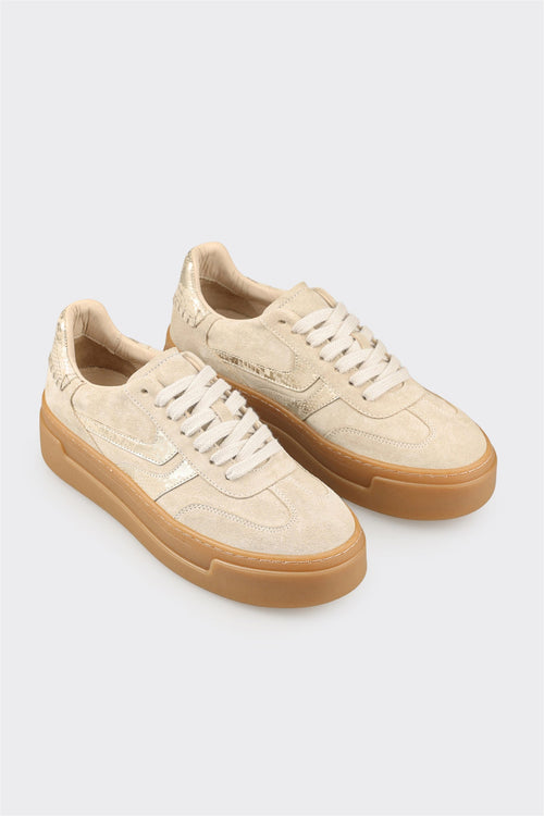 Beige Hayvan Patterned Leather Women's Sneaker