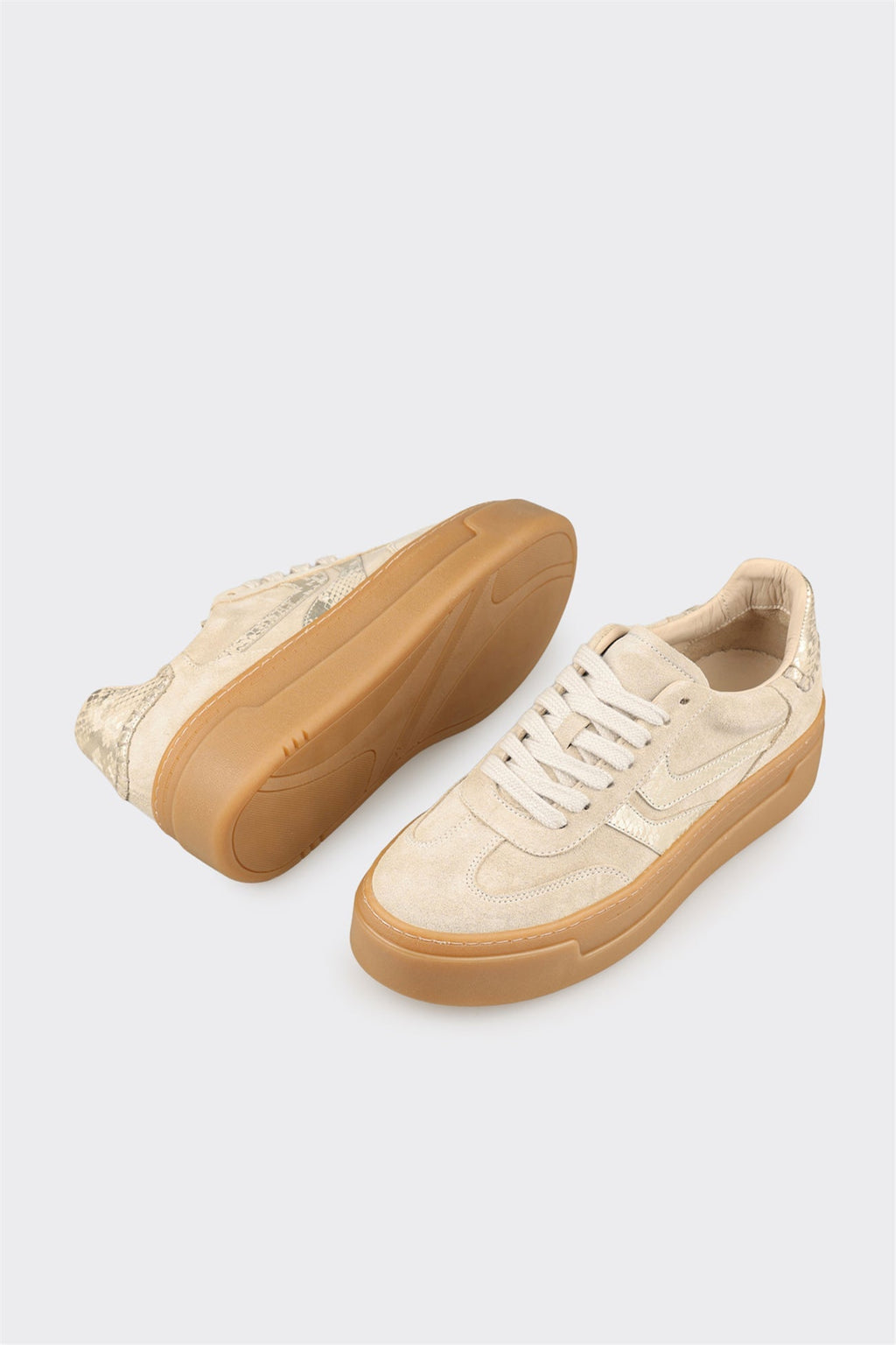 Beige Hayvan Patterned Leather Women's Sneaker