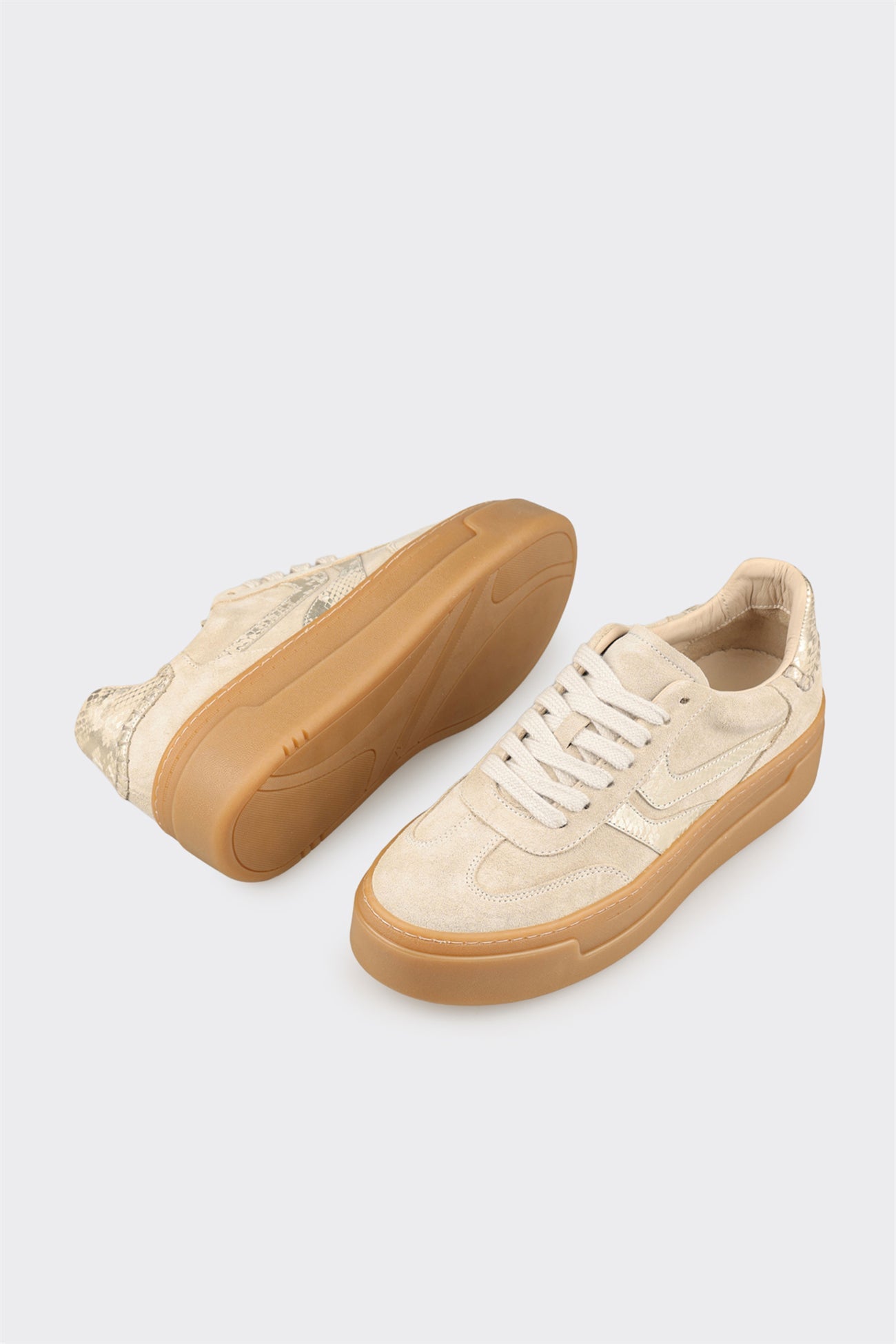 Beige Hayvan Patterned Leather Women's Sneaker