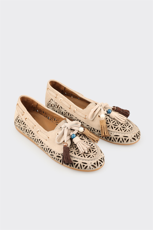 Beige Leather Women's Casual Shoe