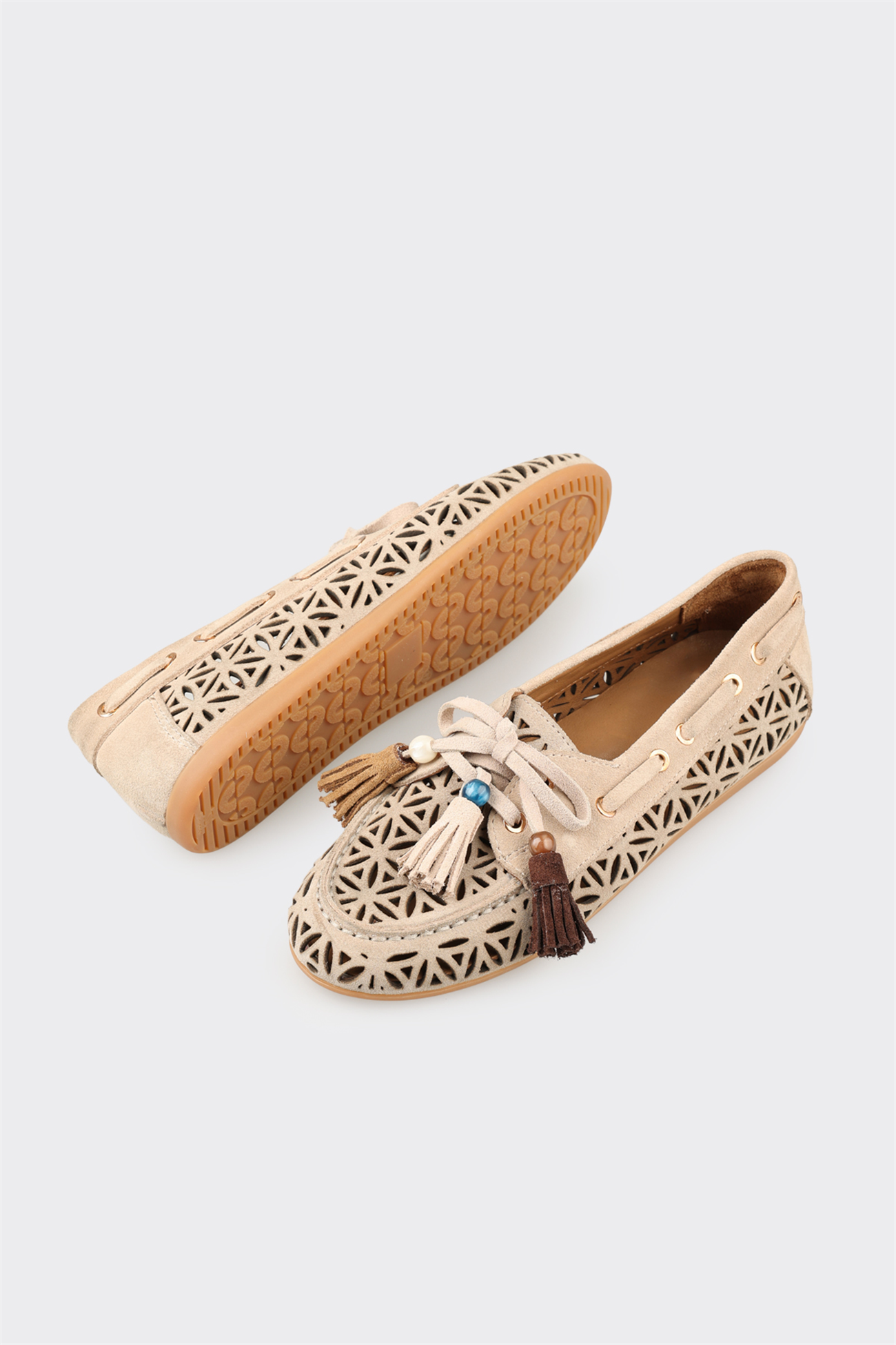 Beige Leather Women's Casual Shoe