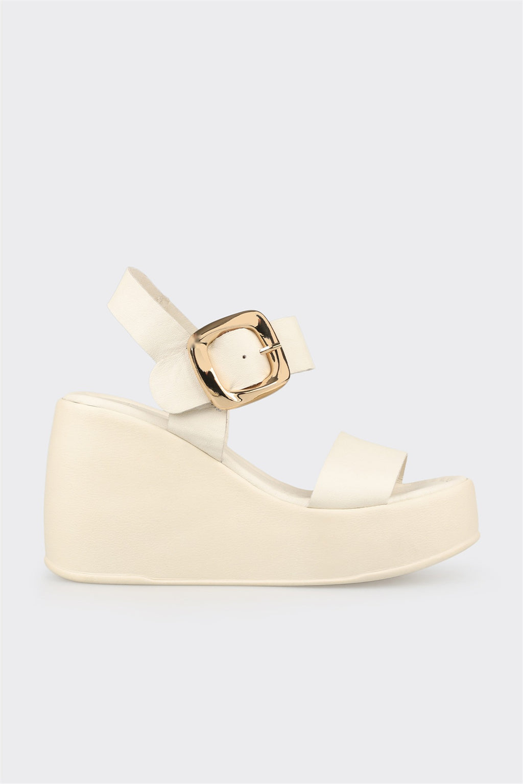 Ekru Leather Women's Wedge Sandal