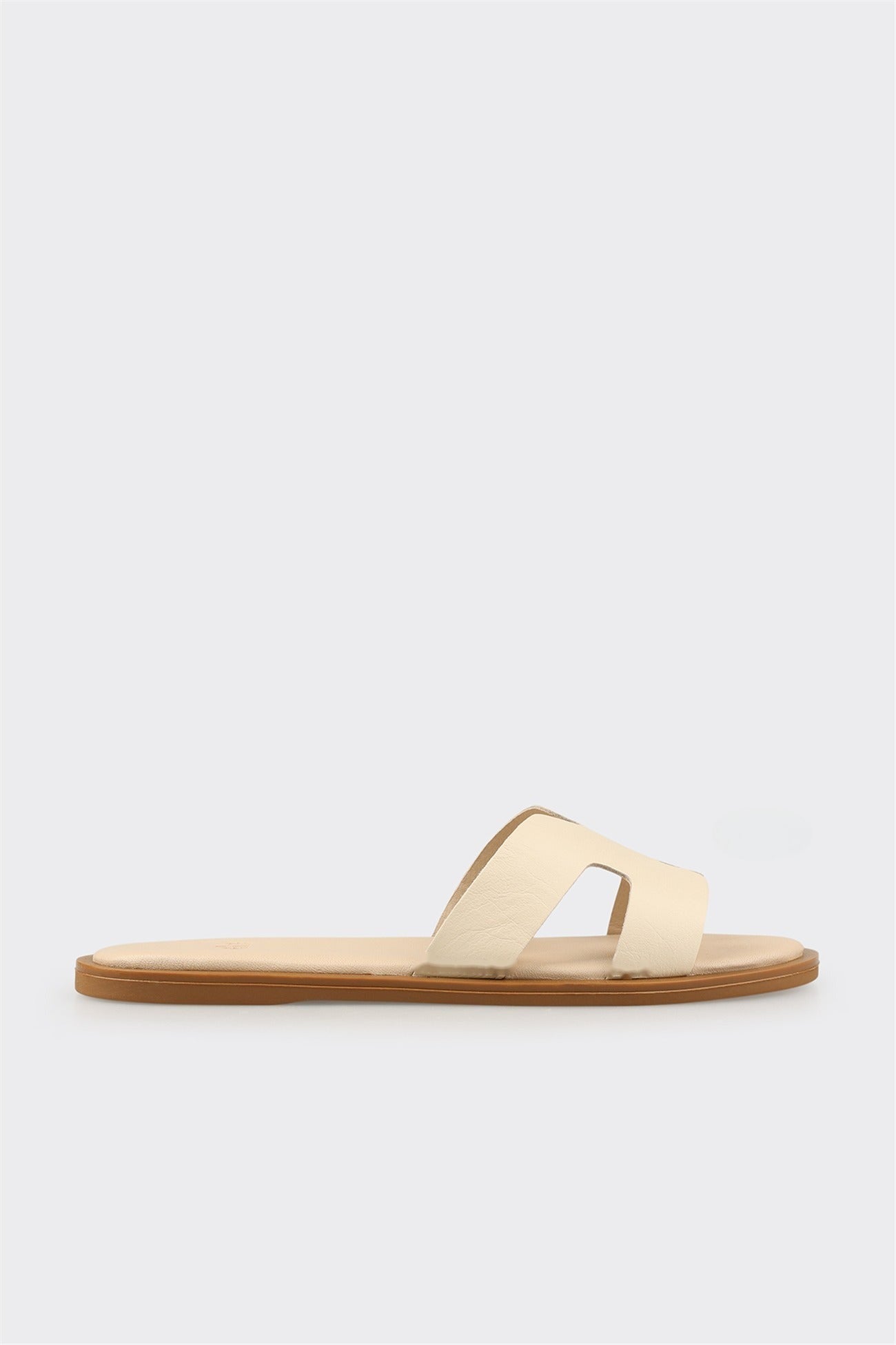 Ecru Leather Women's Flat Mule