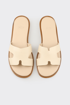 Ecru Leather Women's Flat Mule
