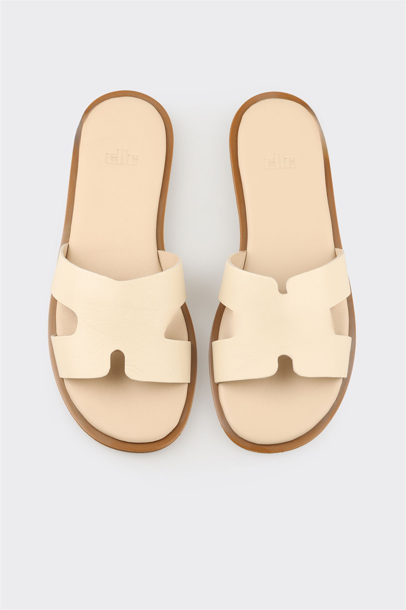Ecru Leather Women's Flat Mule