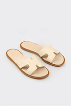 Ecru Leather Women's Flat Mule