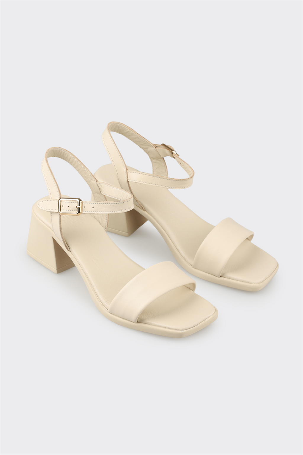 Ecru Leather Women's Heeled Sandal