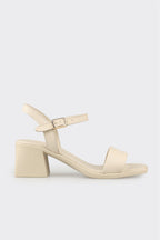 Ecru Leather Women's Heeled Sandal