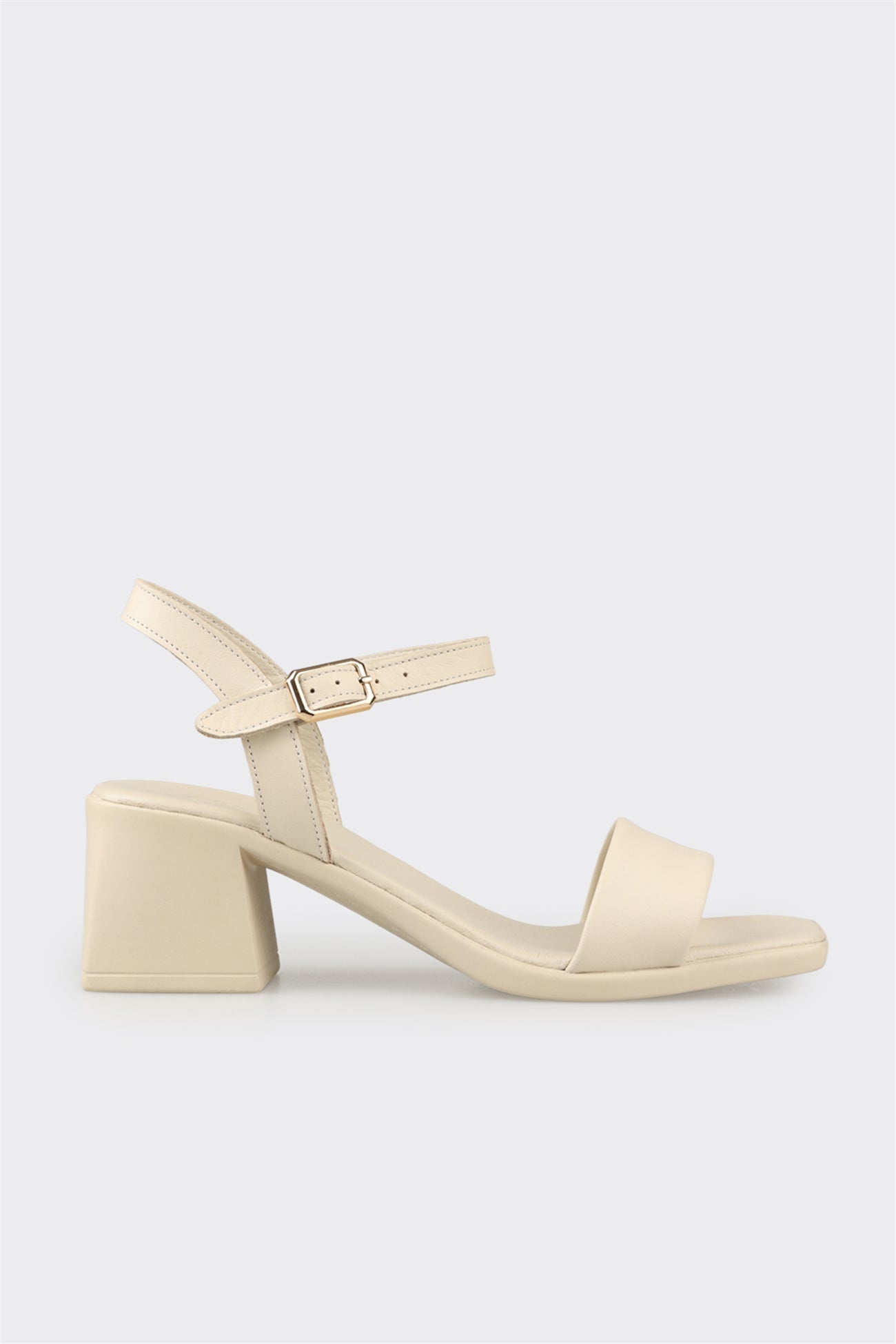 Ecru Leather Women's Heeled Sandal
