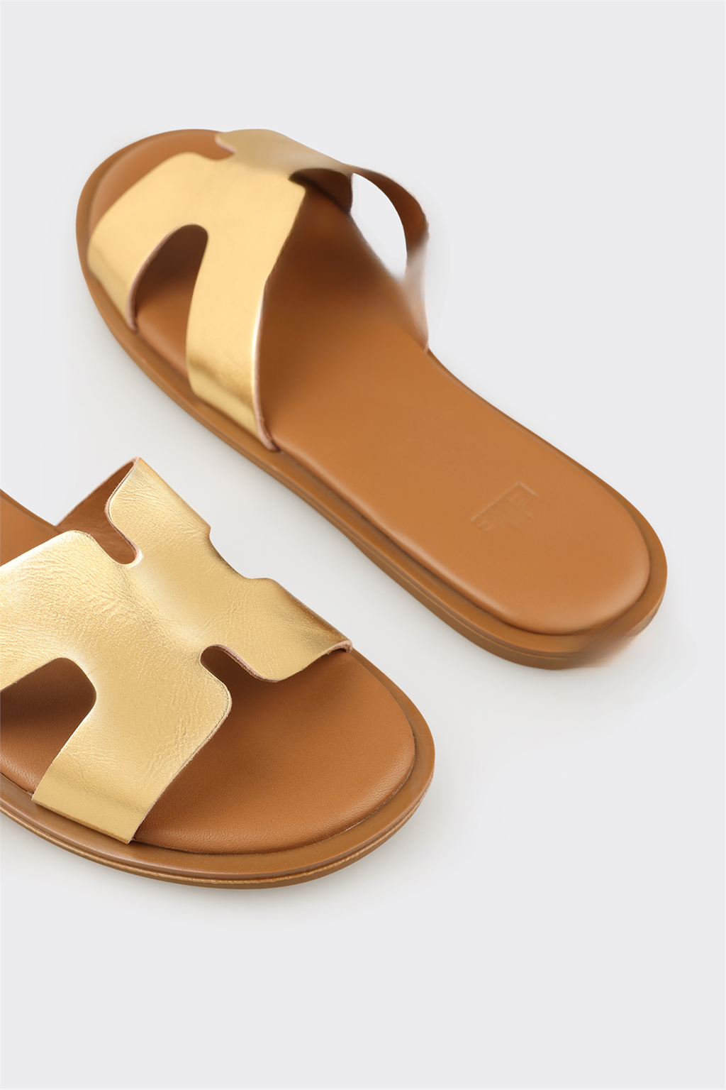 Gold Leather Women's Flat Mule