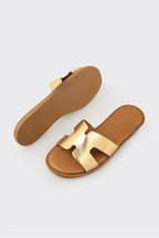 Gold Leather Women's Flat Mule