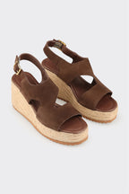Brown Leather Women's Wedge Espadrille