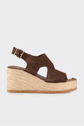 Brown Leather Women's Wedge Espadrille
