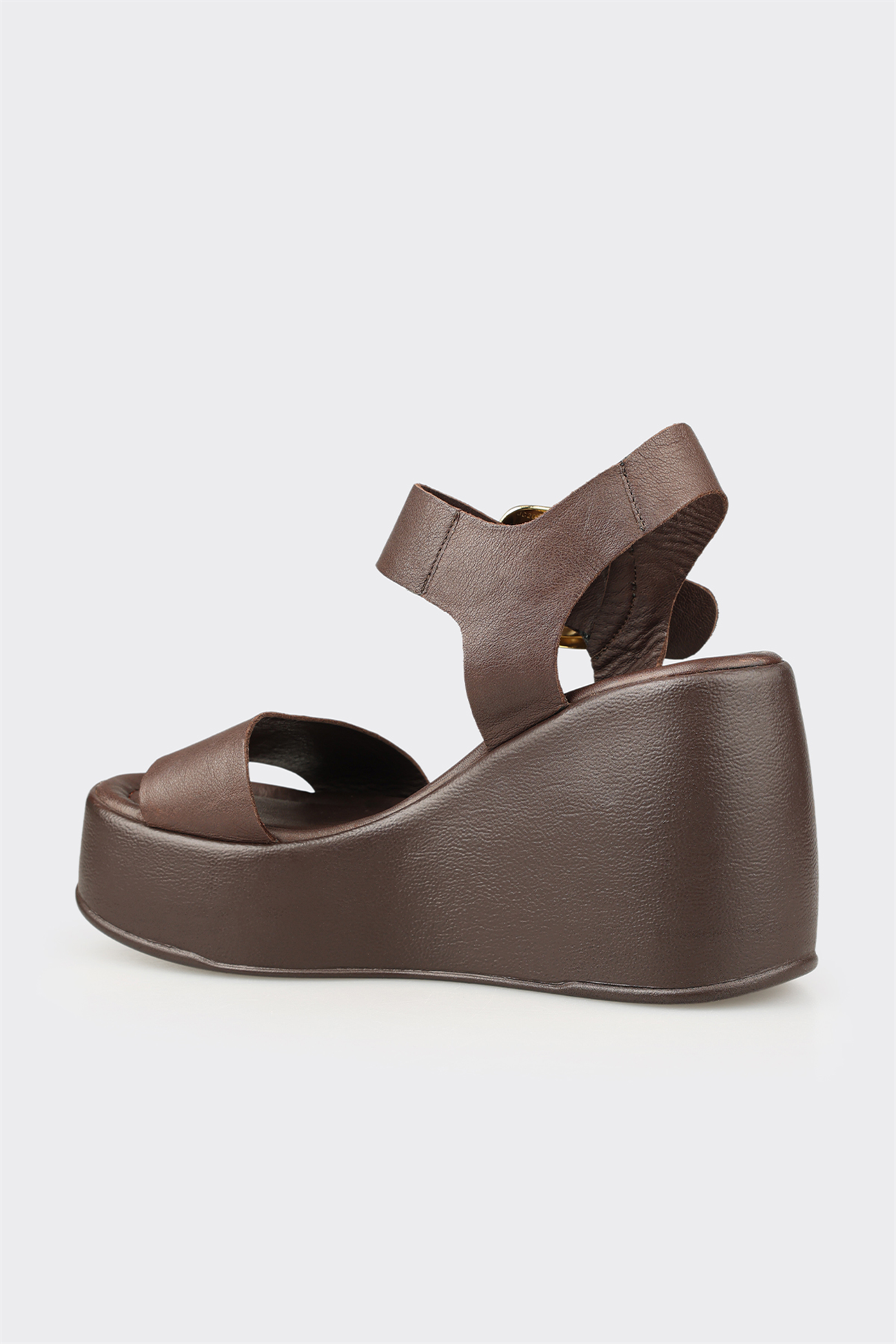 Brown Leather Women's Wedge Sandal
