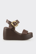 Brown Leather Women's Wedge Sandal