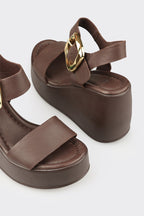 Brown Leather Women's Wedge Sandal