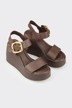 Brown Leather Women's Wedge Sandal