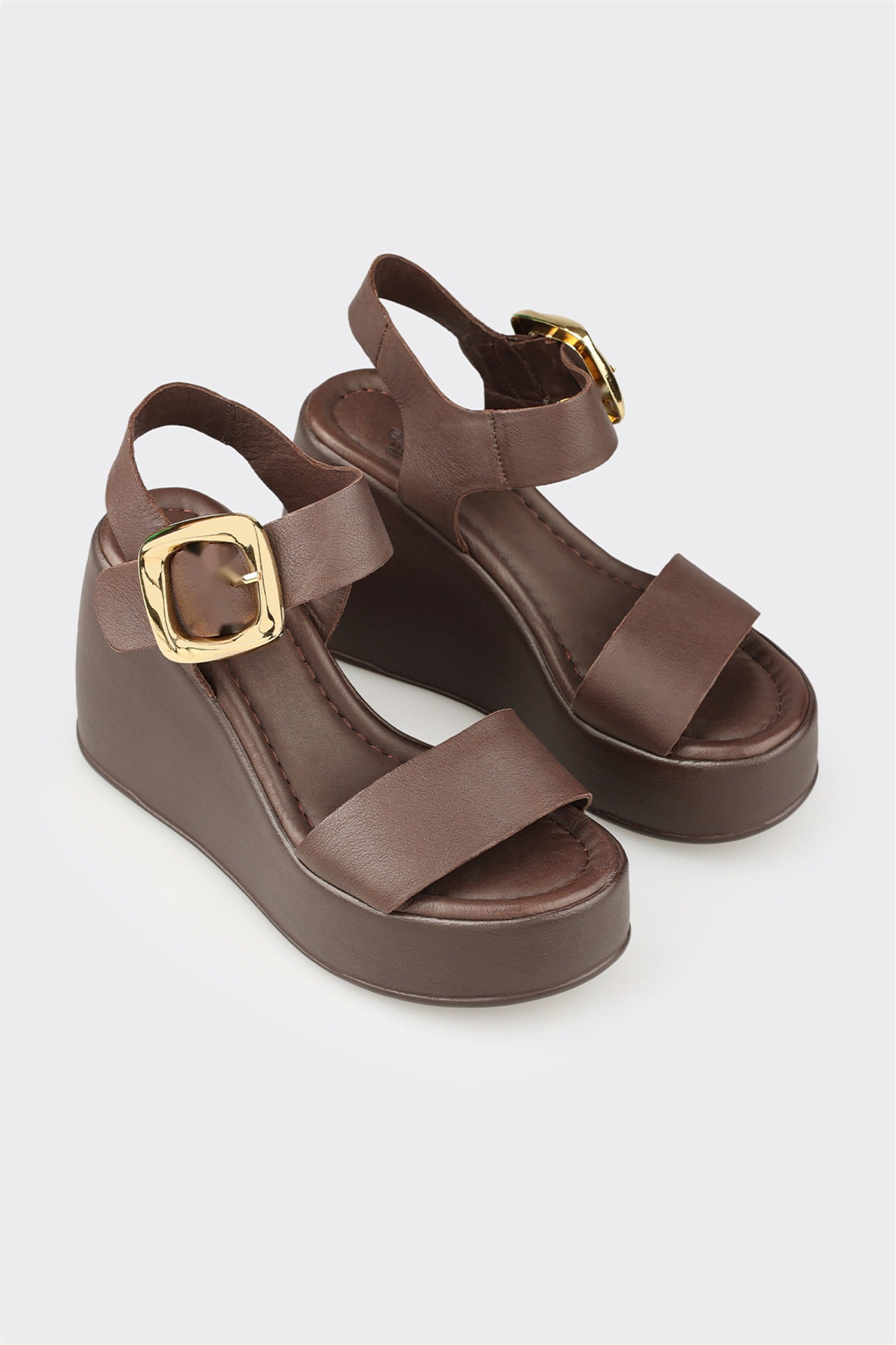 Brown Leather Women's Wedge Sandal