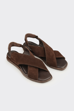 Brown Leather Women's Flat Sandal