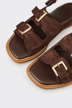 Brown Leather Women's Flat Sandal