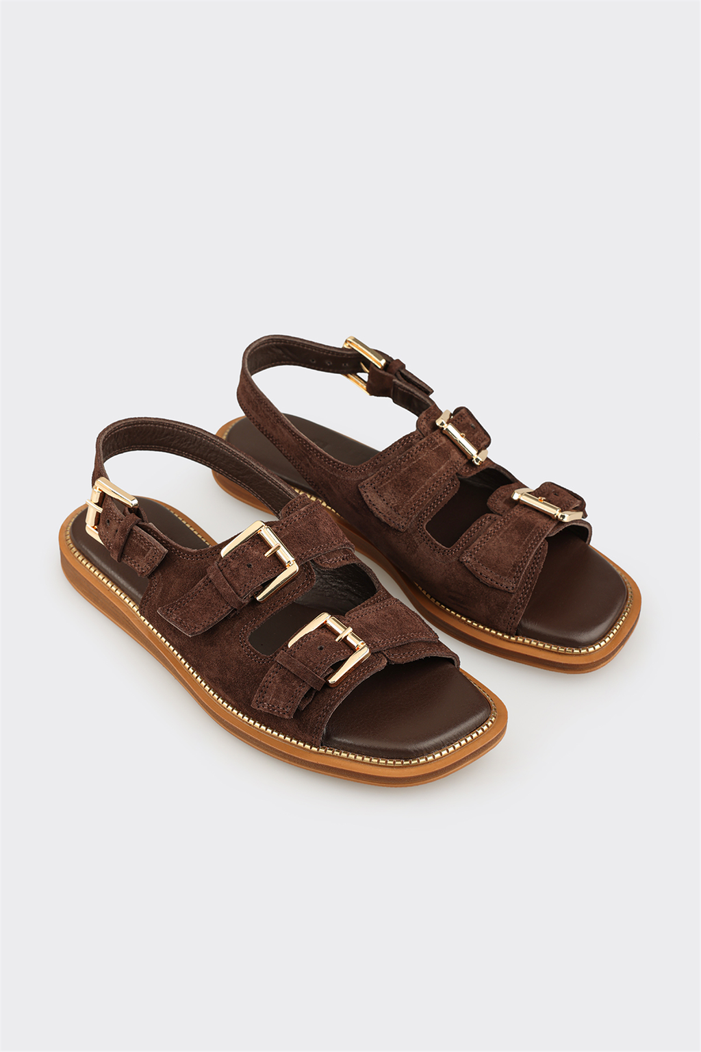 Brown Leather Women's Flat Sandal