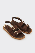 Brown Leather Women's Flat Sandal