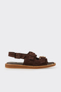Brown Leather Women's Flat Sandal