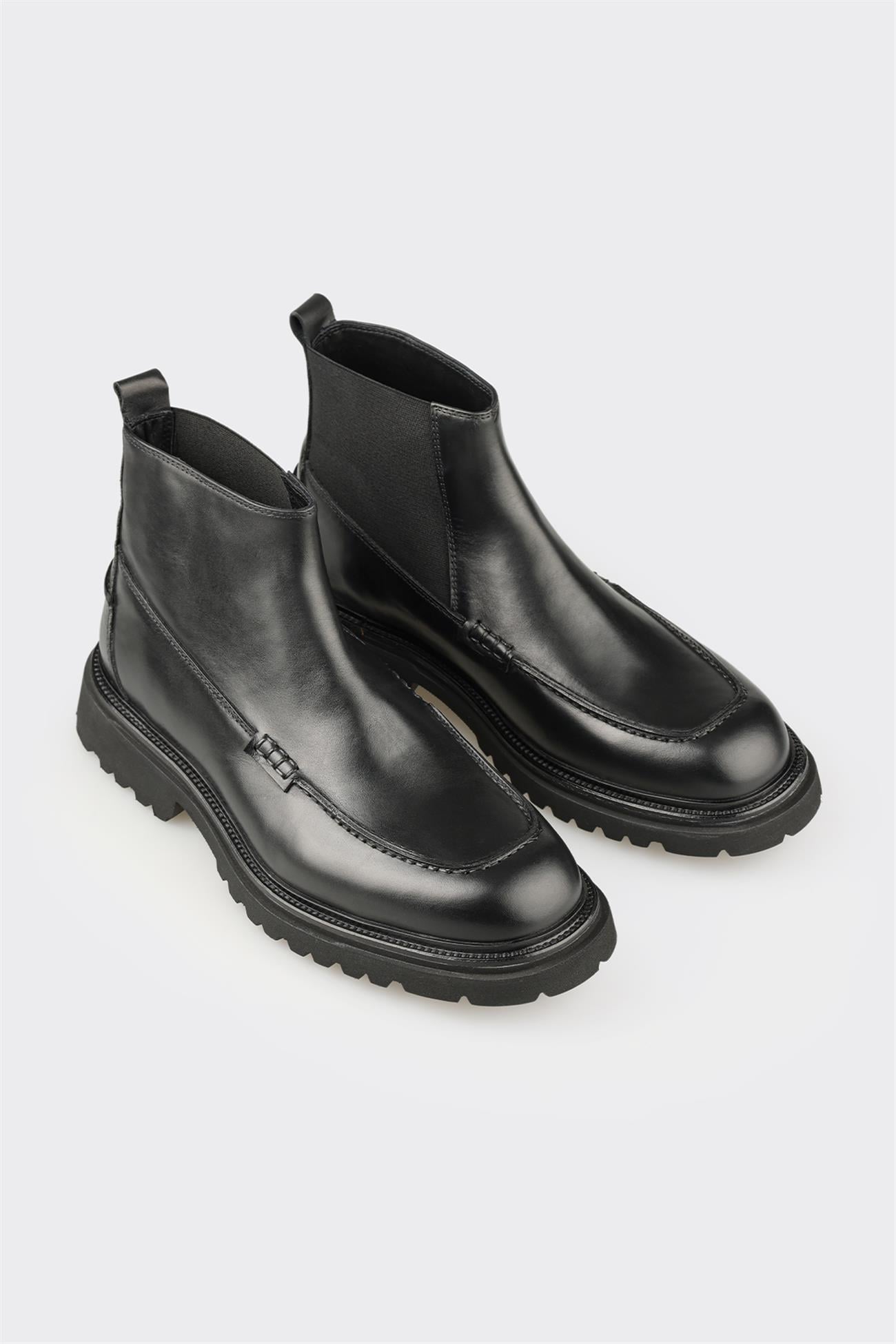 Black Leather Men's Casual Boot