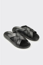 Black Leather Men's Mule
