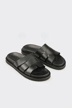 Black Leather Men's Mule