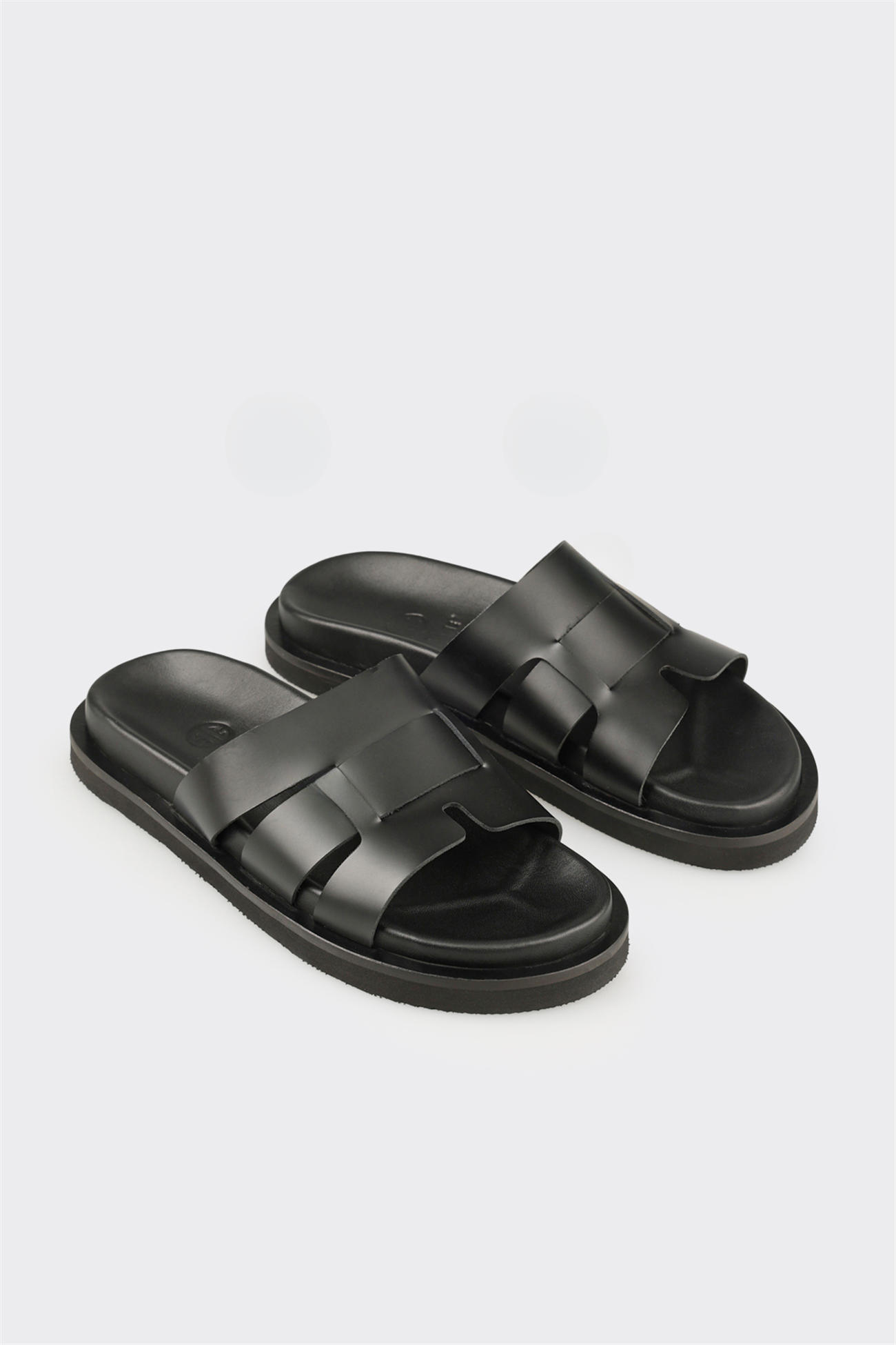 Black Leather Men's Mule