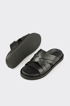 Black Leather Men's Mule