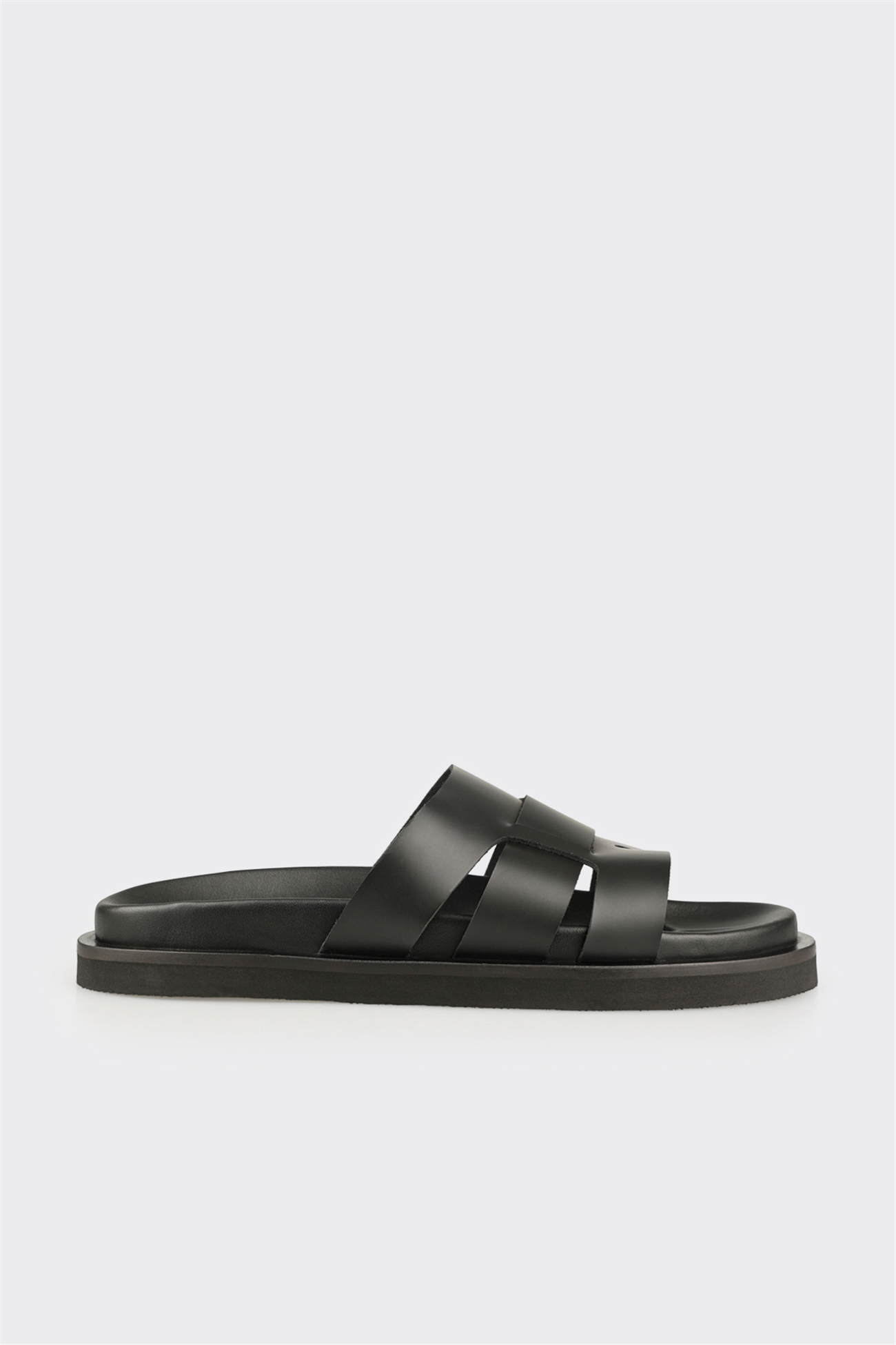 Black Leather Men's Mule