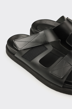 Black Leather Men's Mule