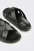 Black Leather Men's Mule